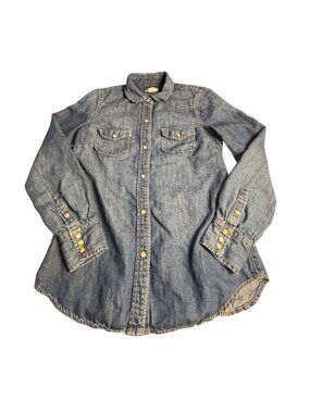 J. Crew Women’s Western Pearl Snap Shirt 2 Blue Denim Button-Down linen/ cotton